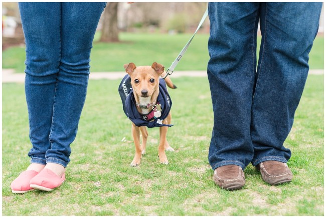 engagement photos on college campus with dog