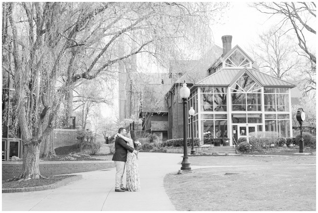 Black and White engagement session photo at Franklinand Marshall college in Lancaster PA