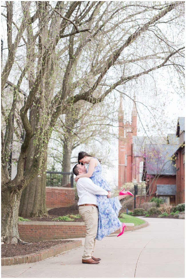 cute pink heels for Spring engagement session in Lancaster PA