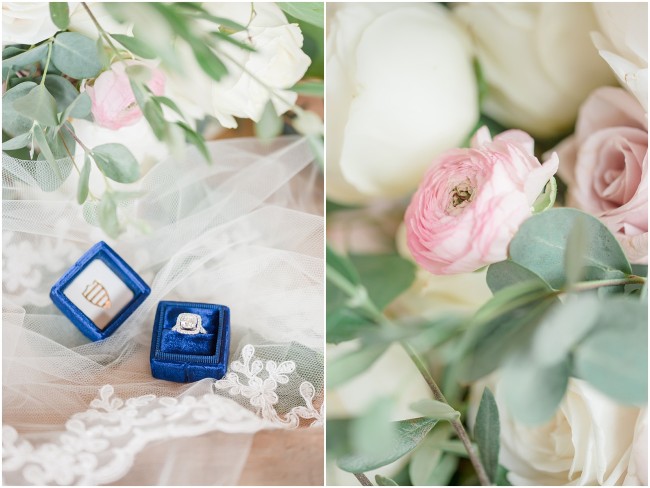 Blue Mrs Box with veil and pink florals