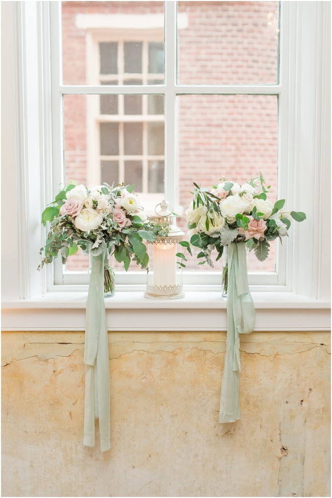 pastel colored wedding bouquets with silk ribbon