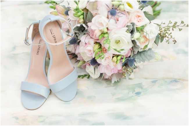 pastel blue wedding heels, pastel wedding color bouquet