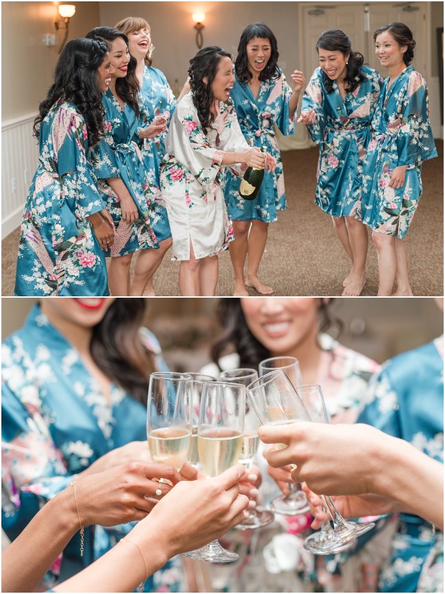 fun brides prep photos, champagne popping photo