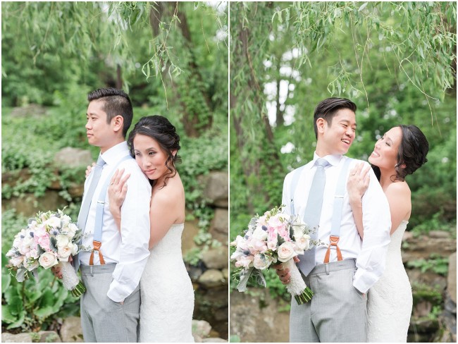 bride and groom portraits under a willow tree