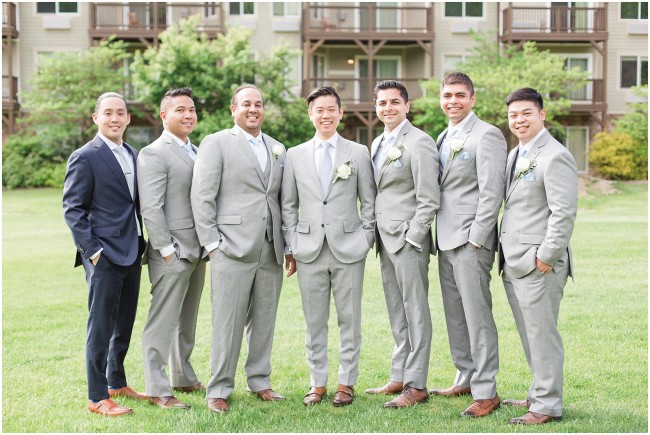 gray groomsmen suits, pastel blue ties with gray suits for groomsmen, groomsmen group photos
