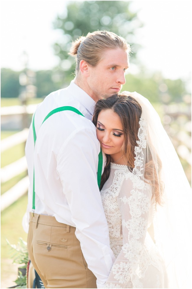 long sleeve lace wedding gown details, bride and groom at edel haus farms