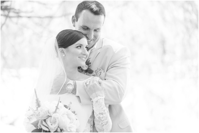 black and white wedding photos, bride and groom portraits at windows on the water