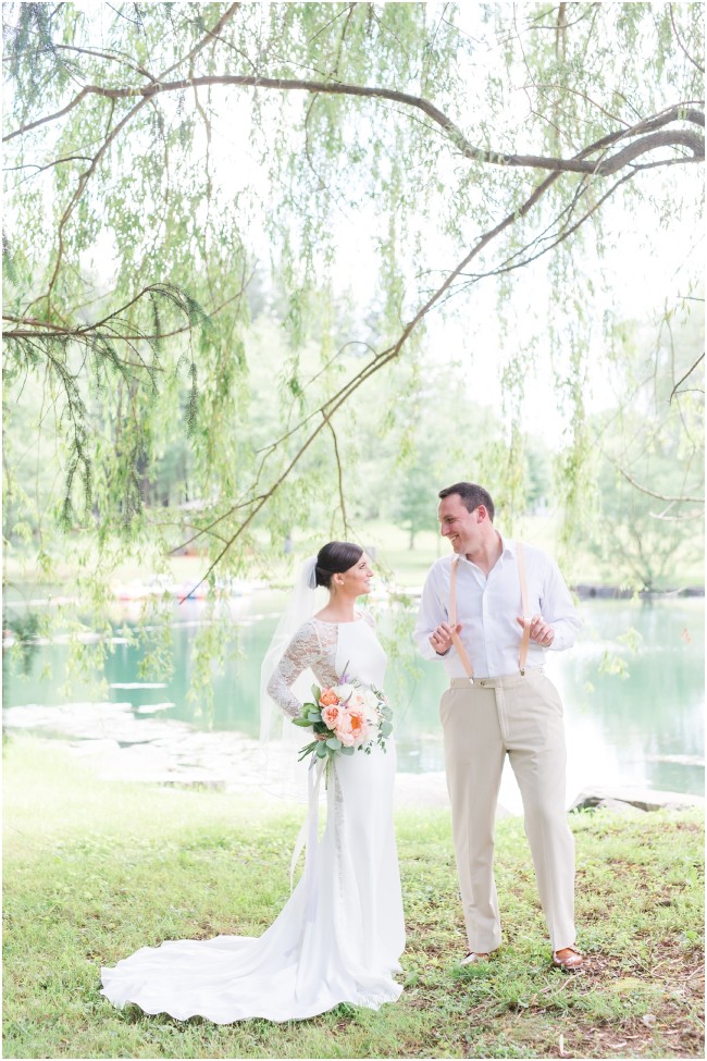 bride and groom photos under a weeping willow