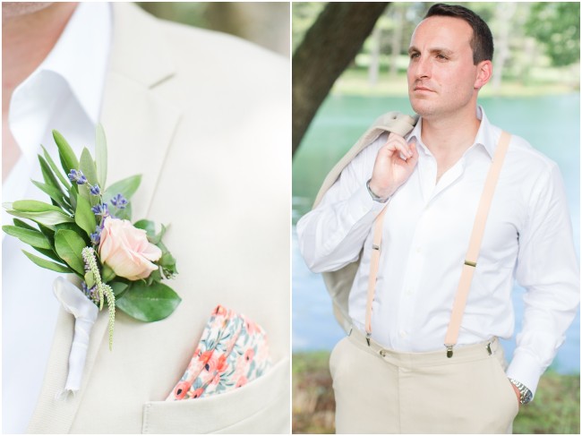 summer wedding groomsmen attire ideas, khaki suit with suspenders