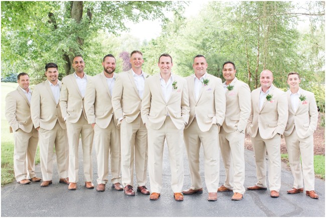 summer wedding attire for groomsmen, large groomsmen party photos