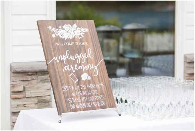 unplugged ceremony signage at wedding, rustic ceremony signs