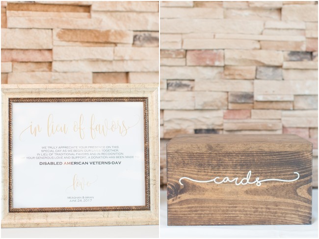 rustic chic wedding details, calligraphy card box, in lieu of favors sign