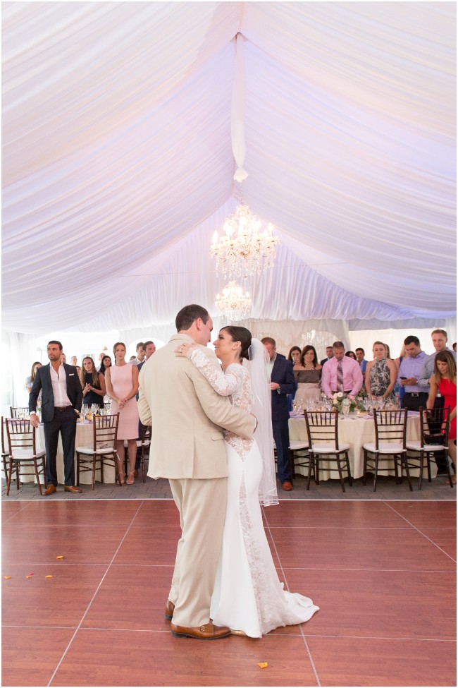 first dance between bride and groom, tented wedding in New Jersey