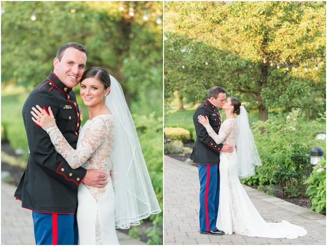 marine and his bride, marine corps wife, formal dress blues photos at wedding