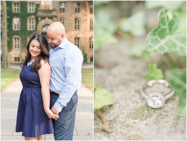 blue dress for engagement session and gorgeous engagement ring