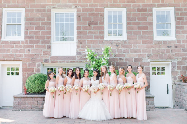 Bridesmaids in blush gowns at the Grove in NJ