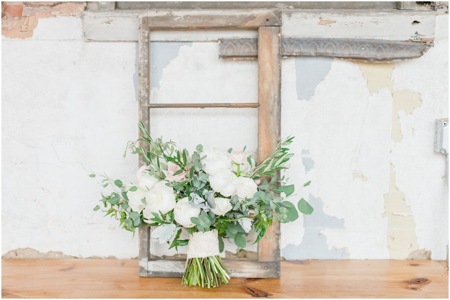 Rustic bouquet with old window pane