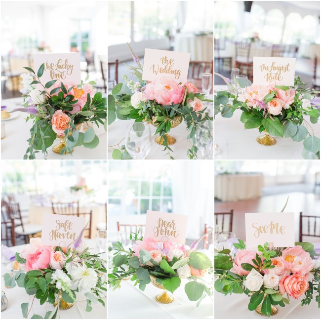 nicholas sparks themed table numbers, calligraphed table numbers