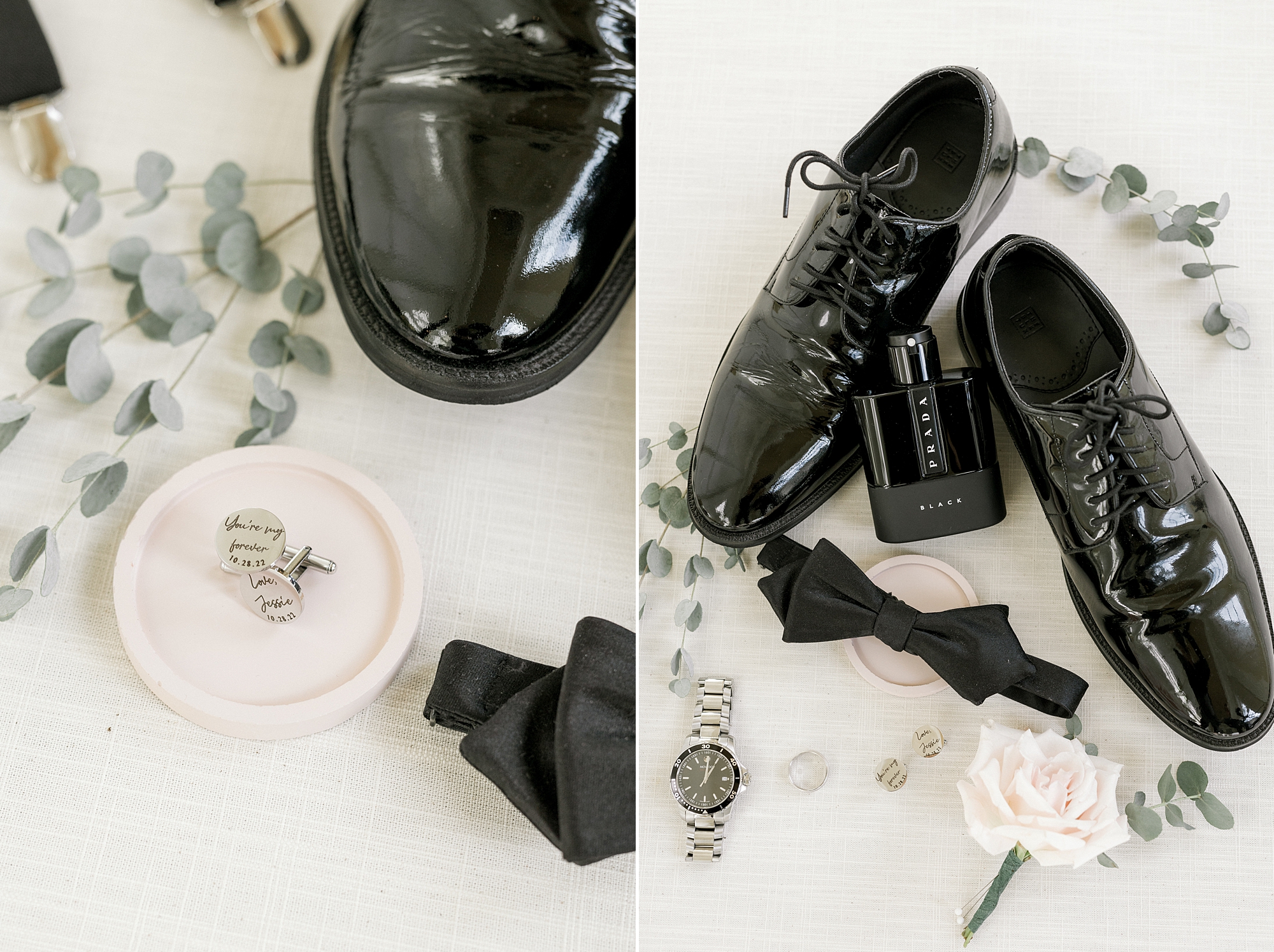 groom's black shoes and custom cufflinks for the Ashford Estate wedding