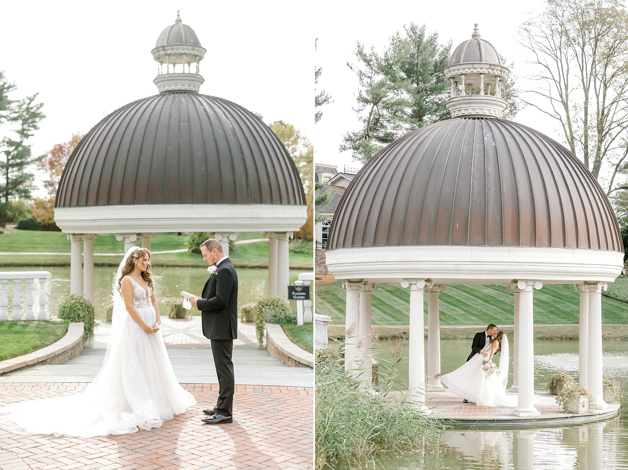 newlyweds read private vows under gazebo at the Ashford Estate