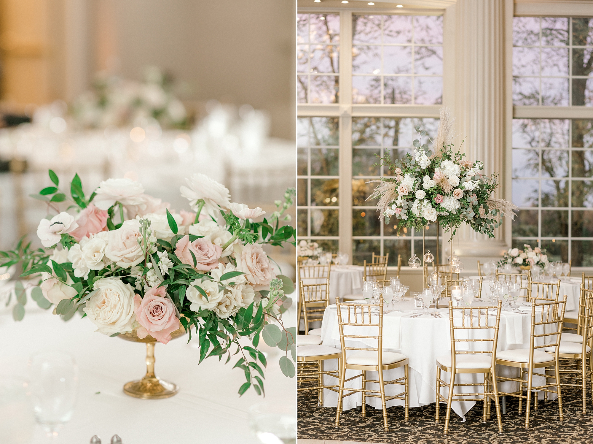 wedding reception centerpieces with white pink and flowers