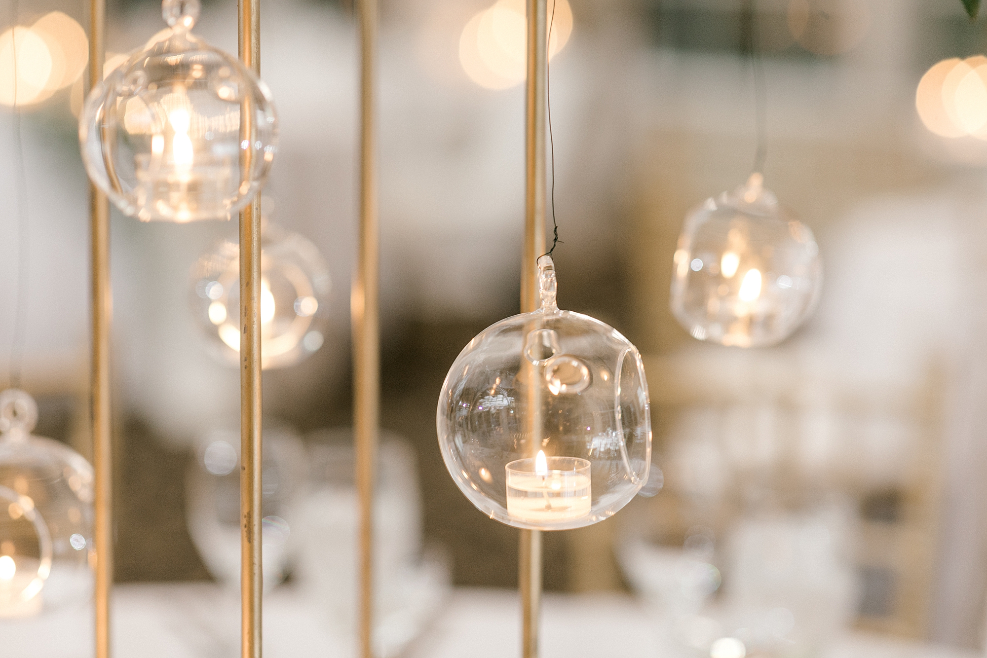 glass globes hold votive candles at the Ashford Estate
