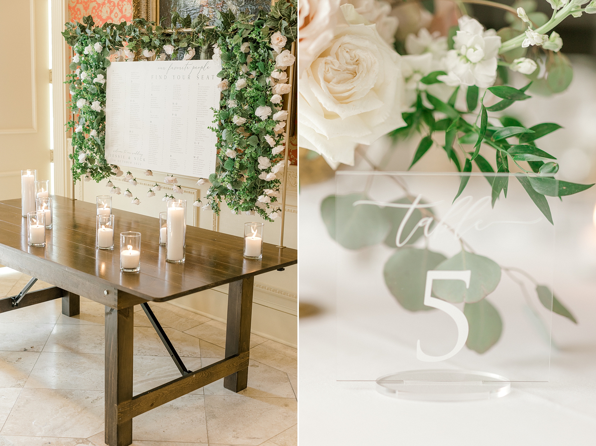 acrylic table numbers for reception at the Ashford Estate