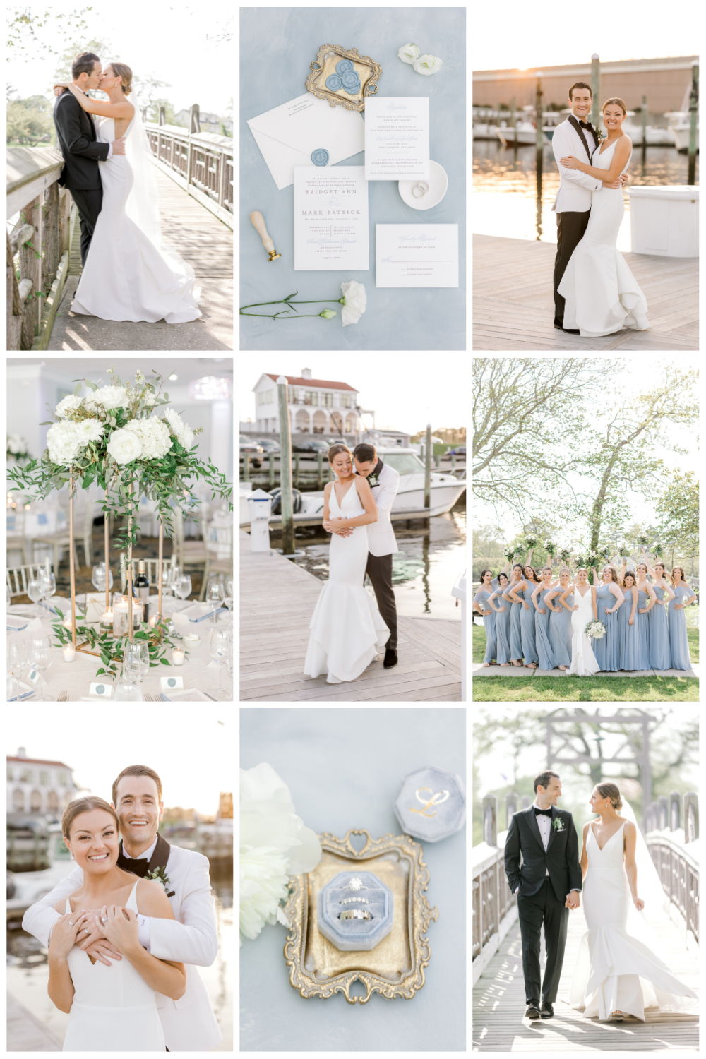 Coastal inspired Crystal Point Yacht Club Wedding with dusty blue details photographed by NJ wedding photographer Susan Elizabeth Weddings