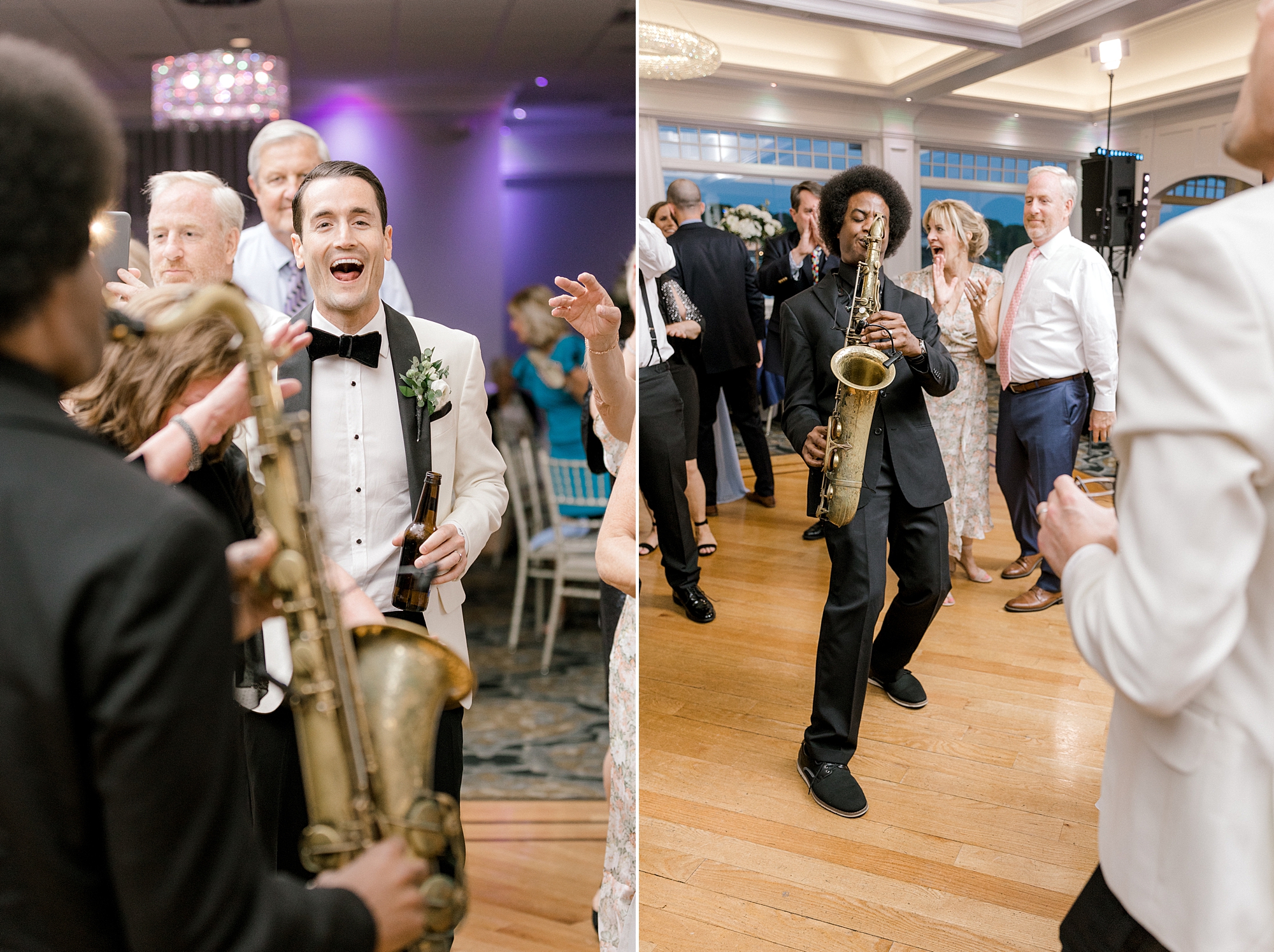 guests dance with live band during New Jersey wedding reception