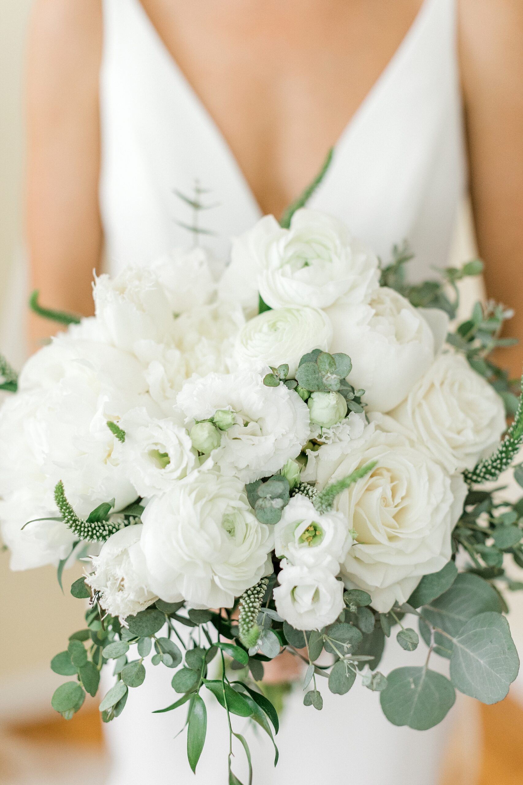 bride's all white and green bouquet for NJ wedding