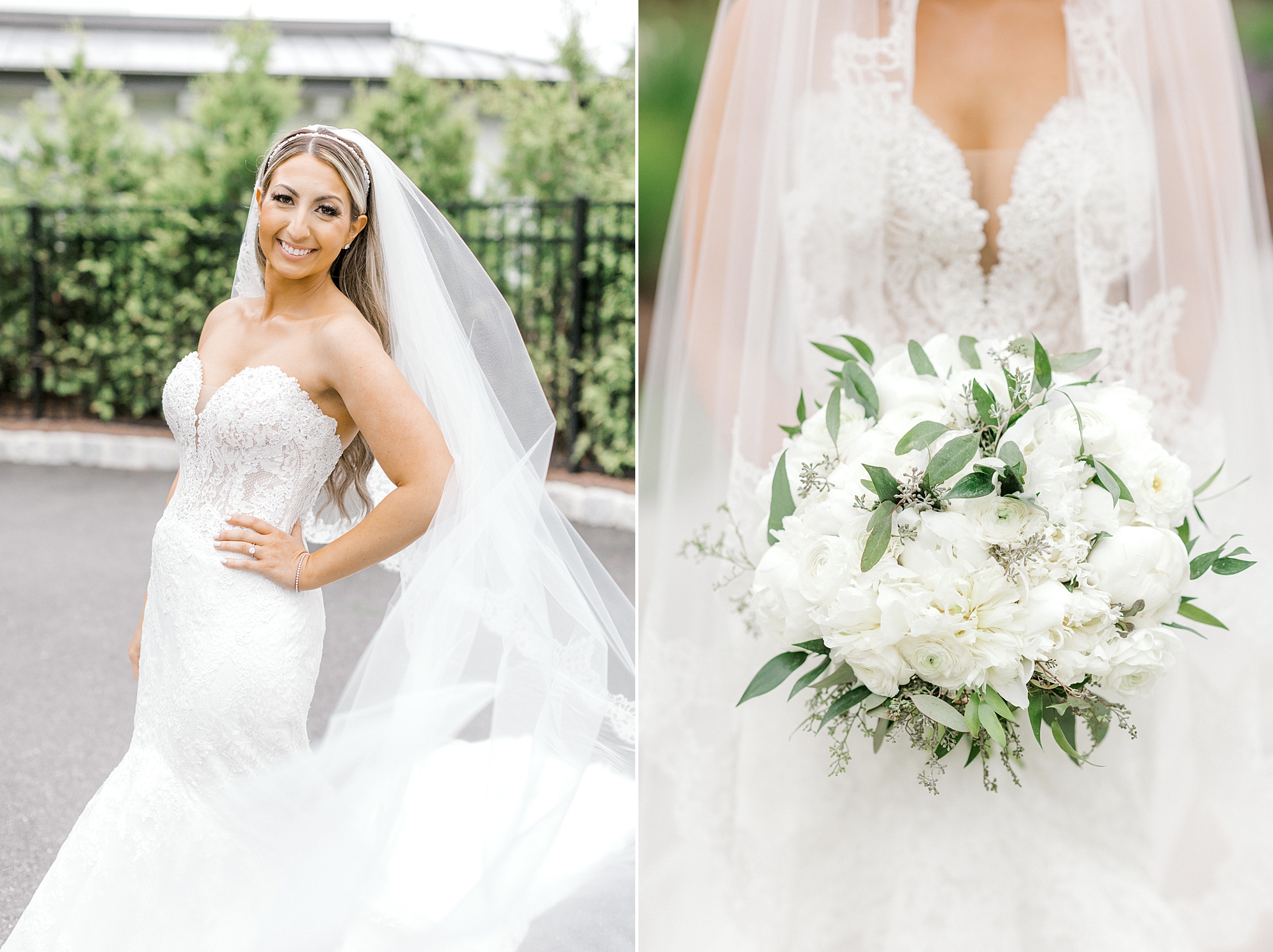 bride in sweetheart neckline strapless wedding gown poses with hand on hip