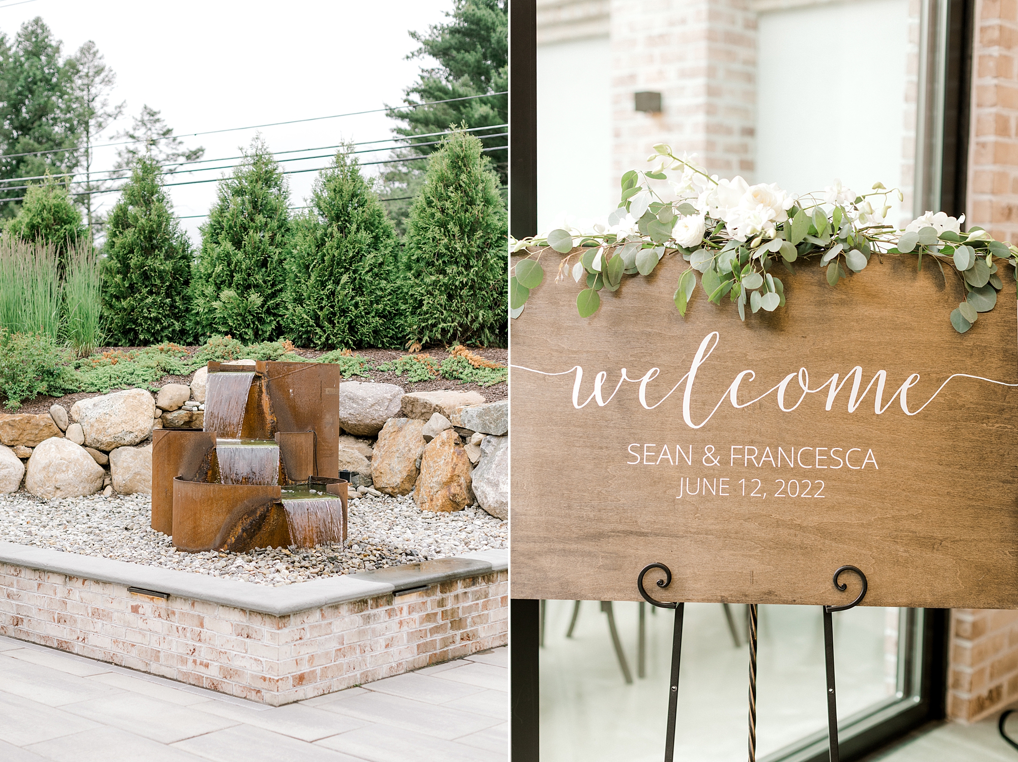 wooden welcome sign for wedding ceremony at The Refinery at Perona Farms