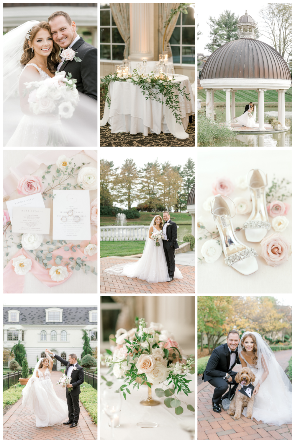 Classic wedding with pastel pink and white details at the Ashford Estate in Allentown, NJ photographed by Susan Elizabeth Photography