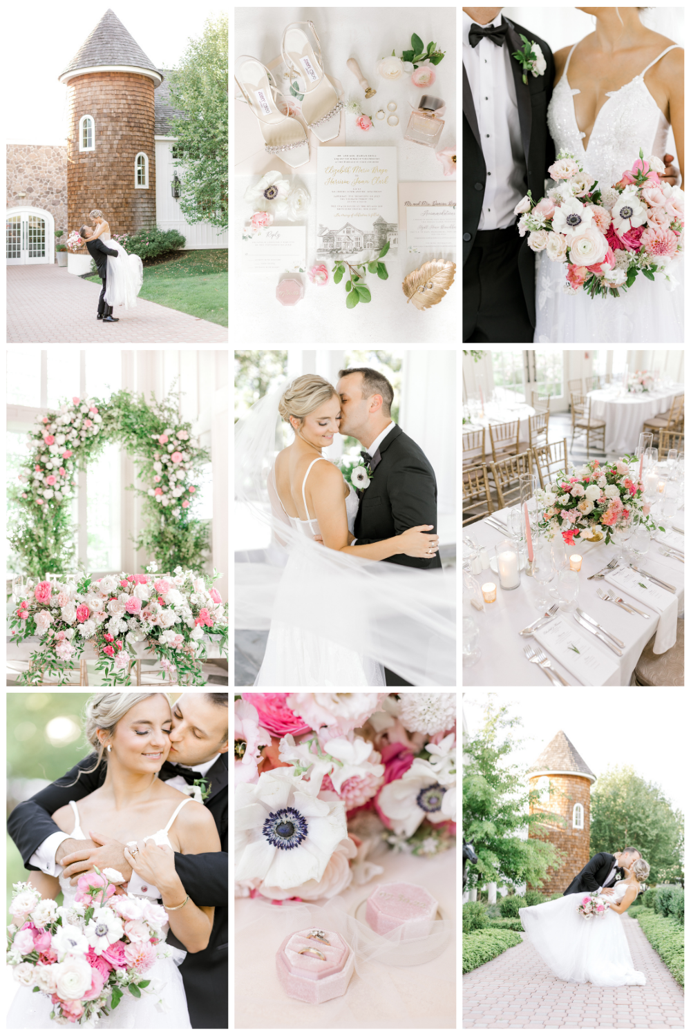 Elegant Ryland Inn wedding with pink florals photographed by New Jersey wedding photographer Susan Elizabeth Photography