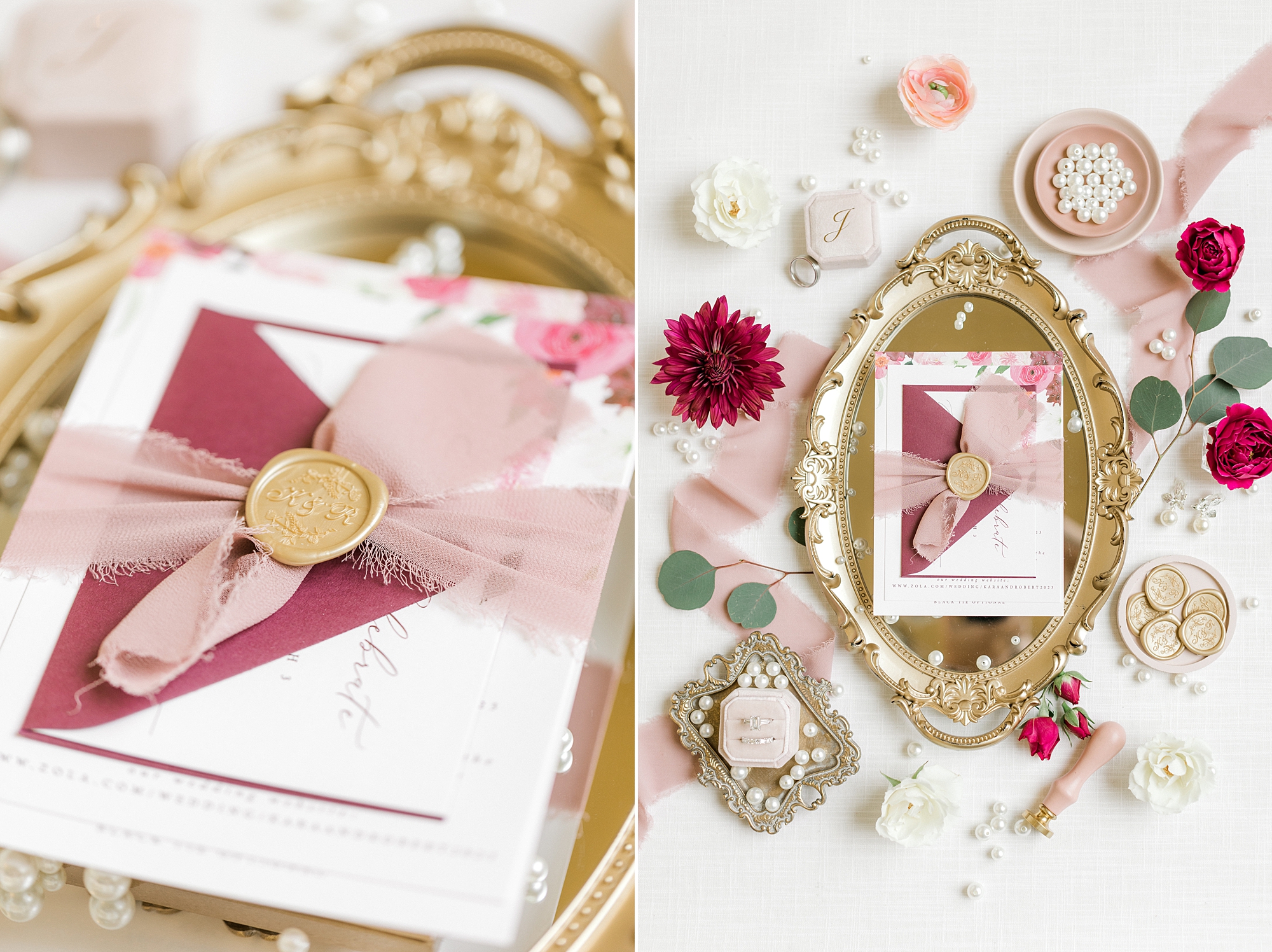 ivory invitations with fuchsia envelope and gold wax seal