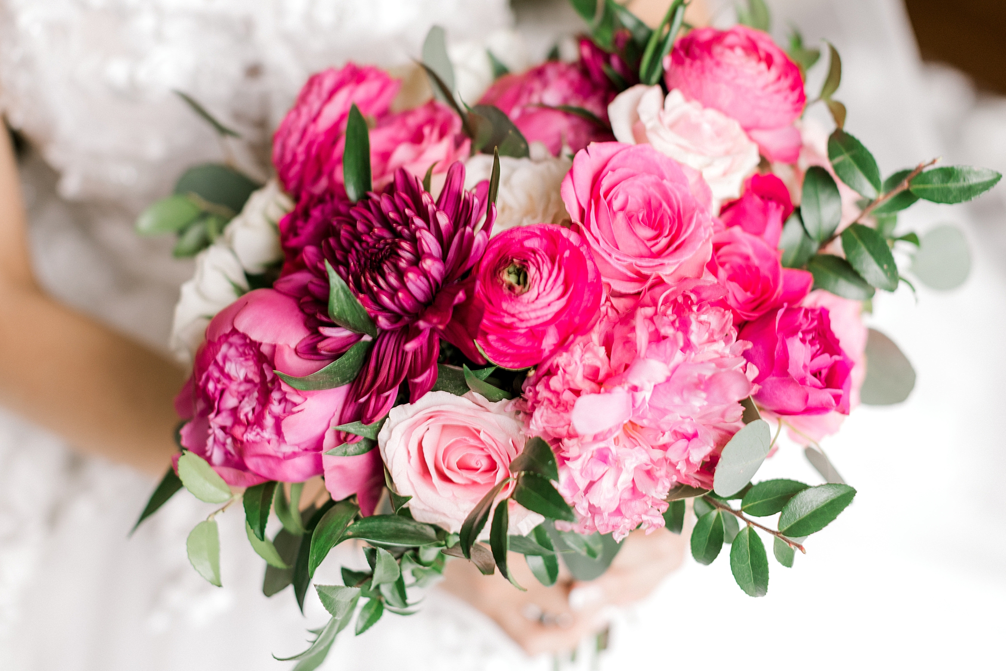 bride's bouquet with pink roses and peonies