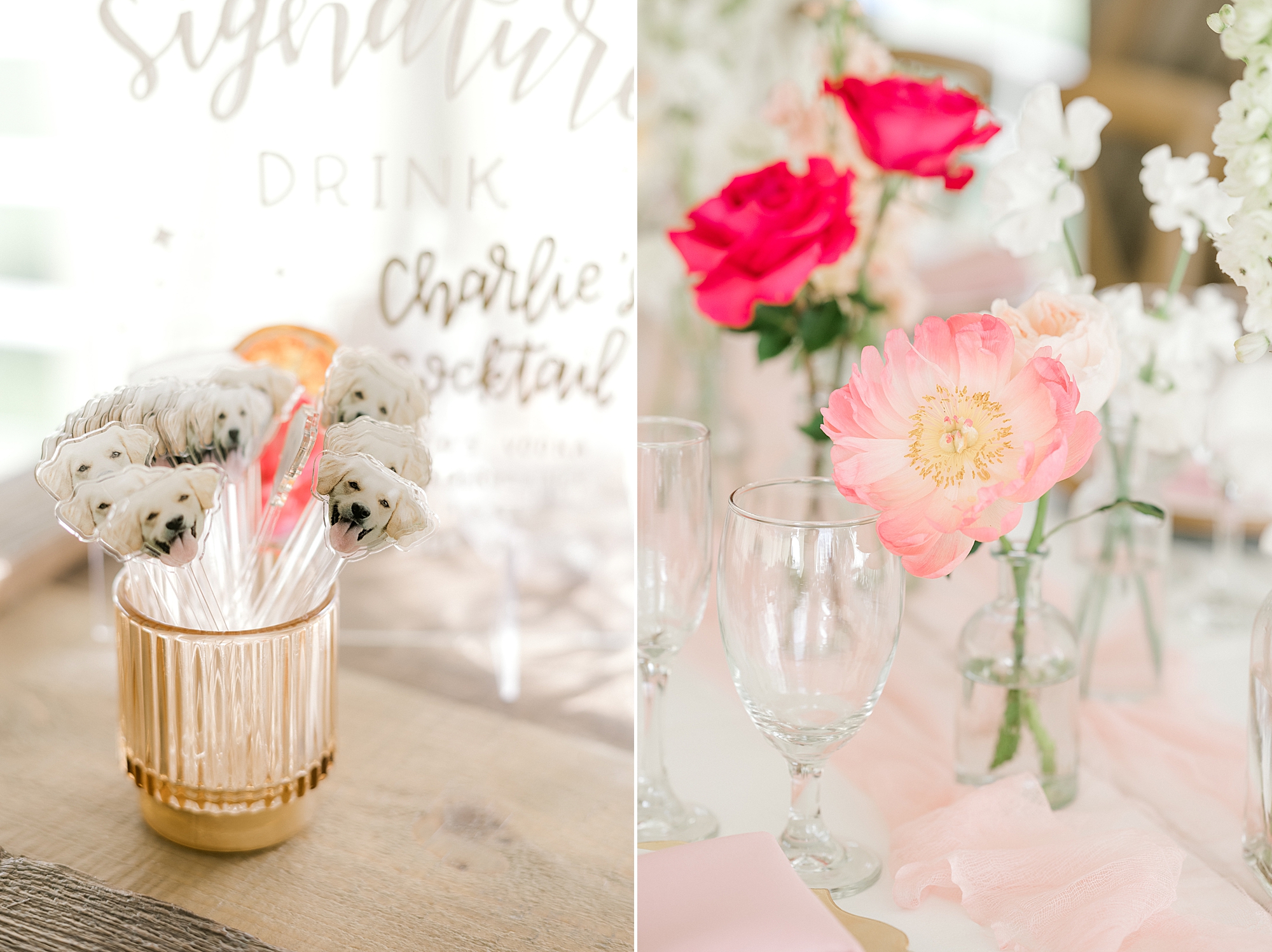 intimate wedding reception at The Townsend Property with pink flowers