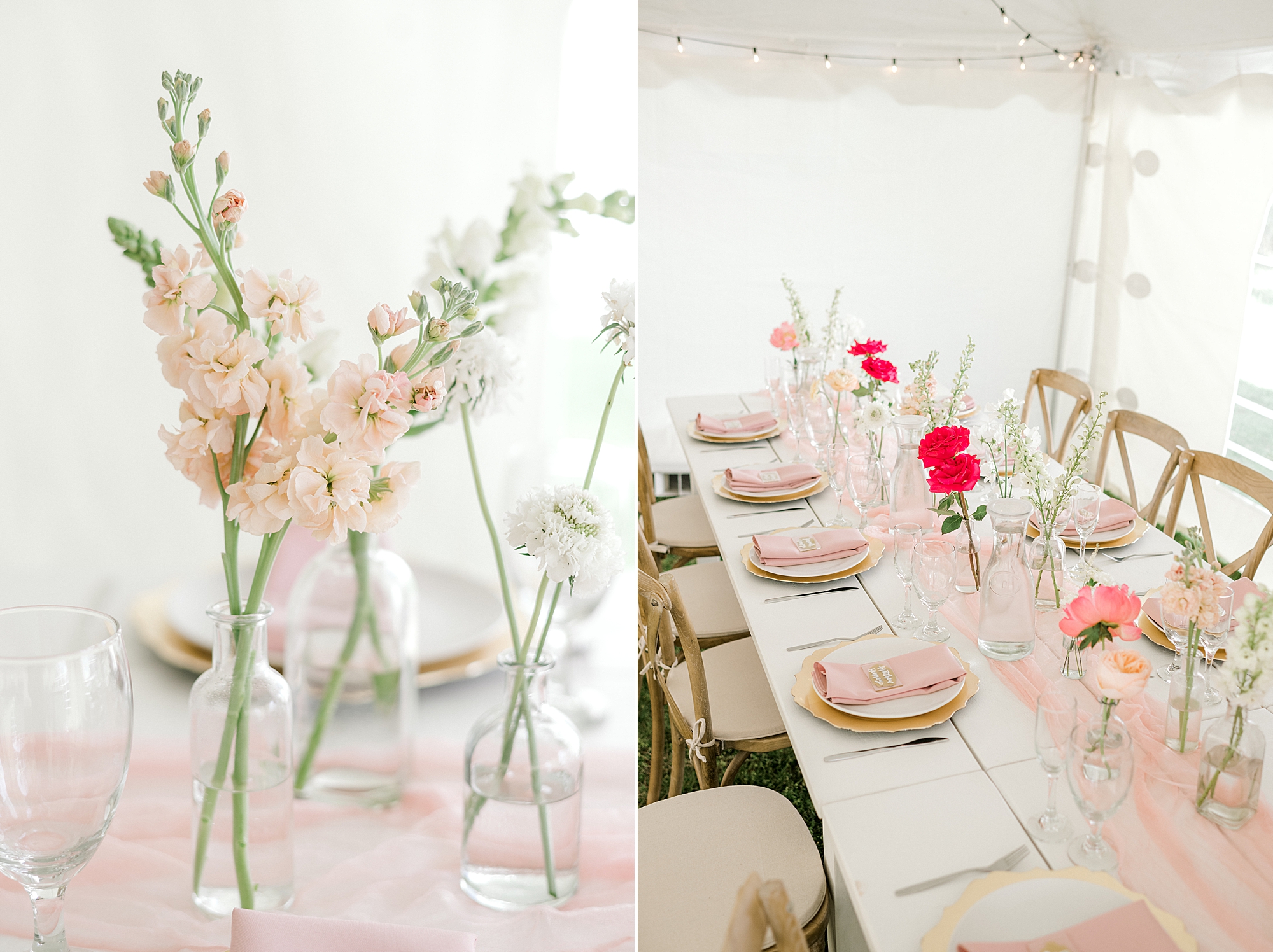 intimate wedding reception at The Townsend Property with wildflower centerpieces