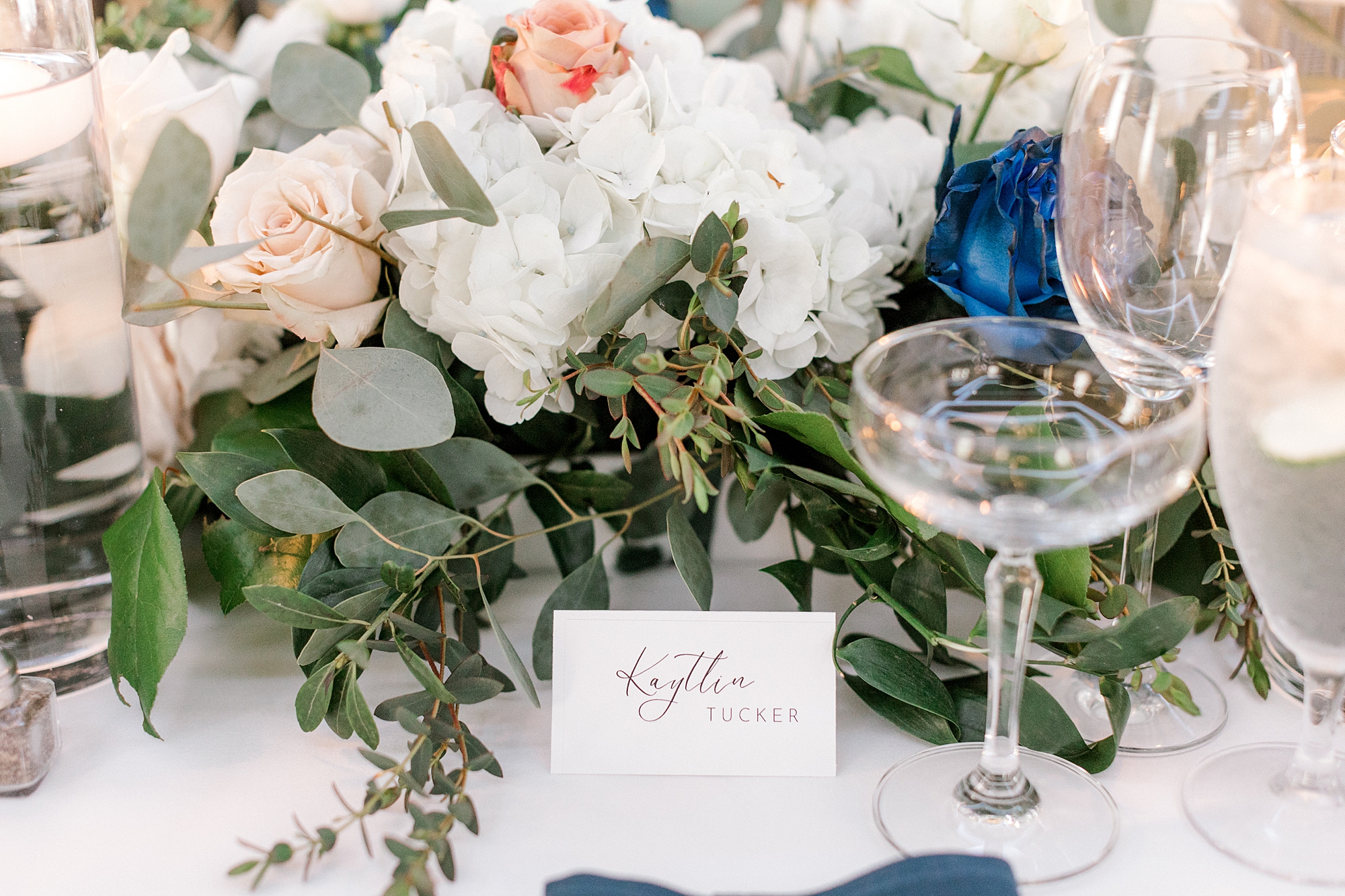 wedding reception centerpiece with white flowers