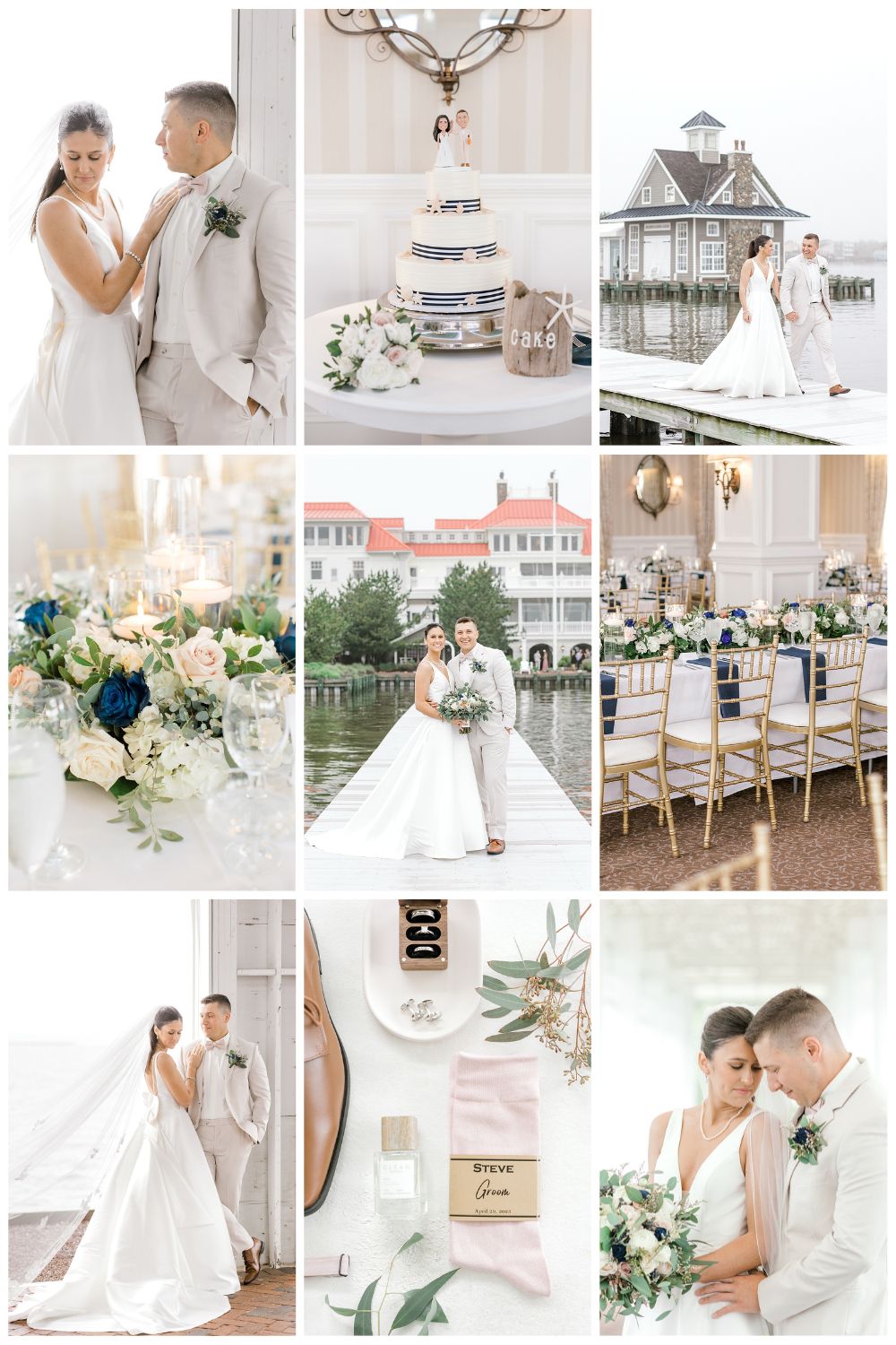 Mallard Island Yacht Club wedding with navy and white beach inspired details photographed by wedding photographer Susan Elizabeth Weddings