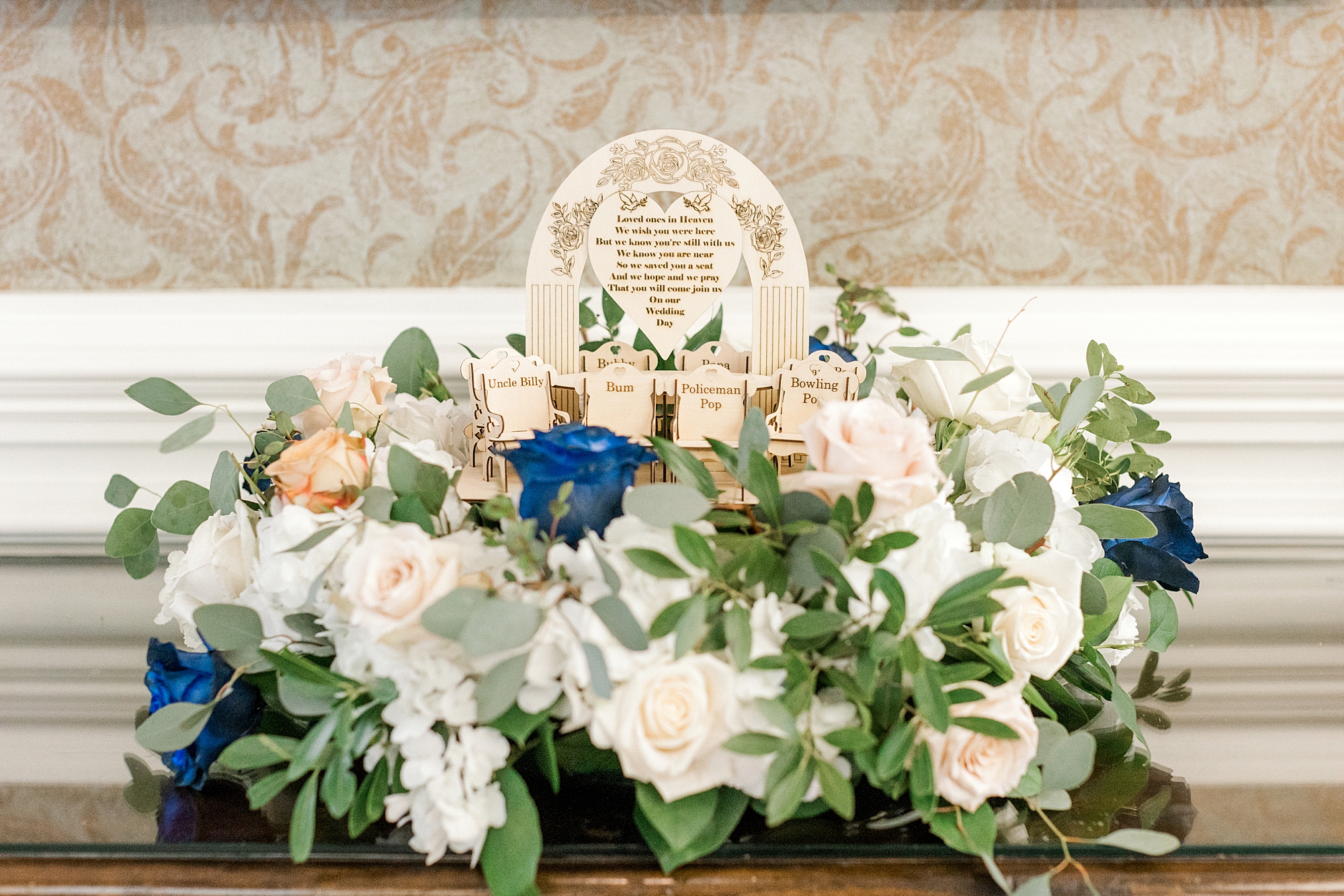 memory table with wooden signs