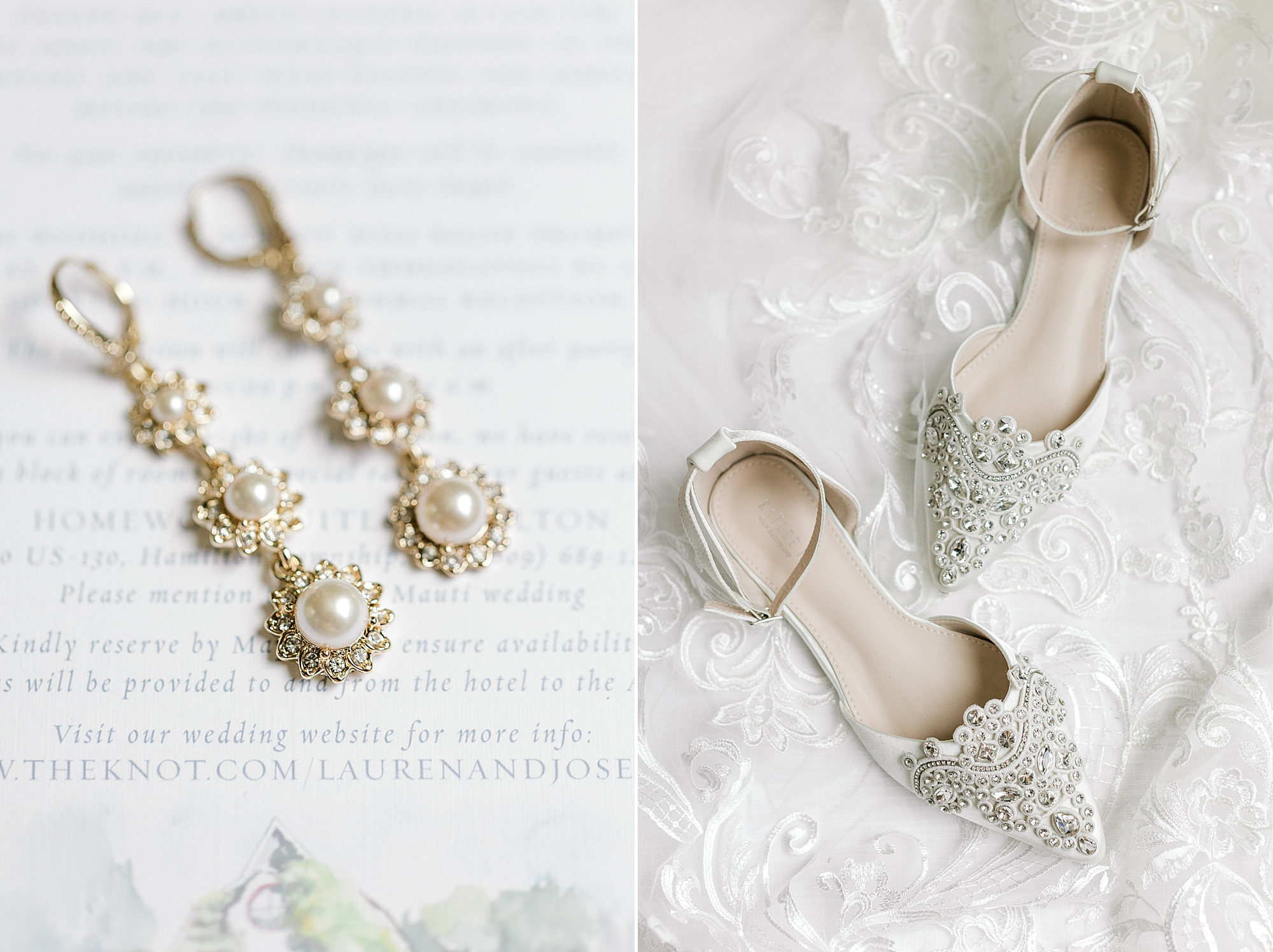 bride's gold jewelry and sparkling shoes for summer wedding