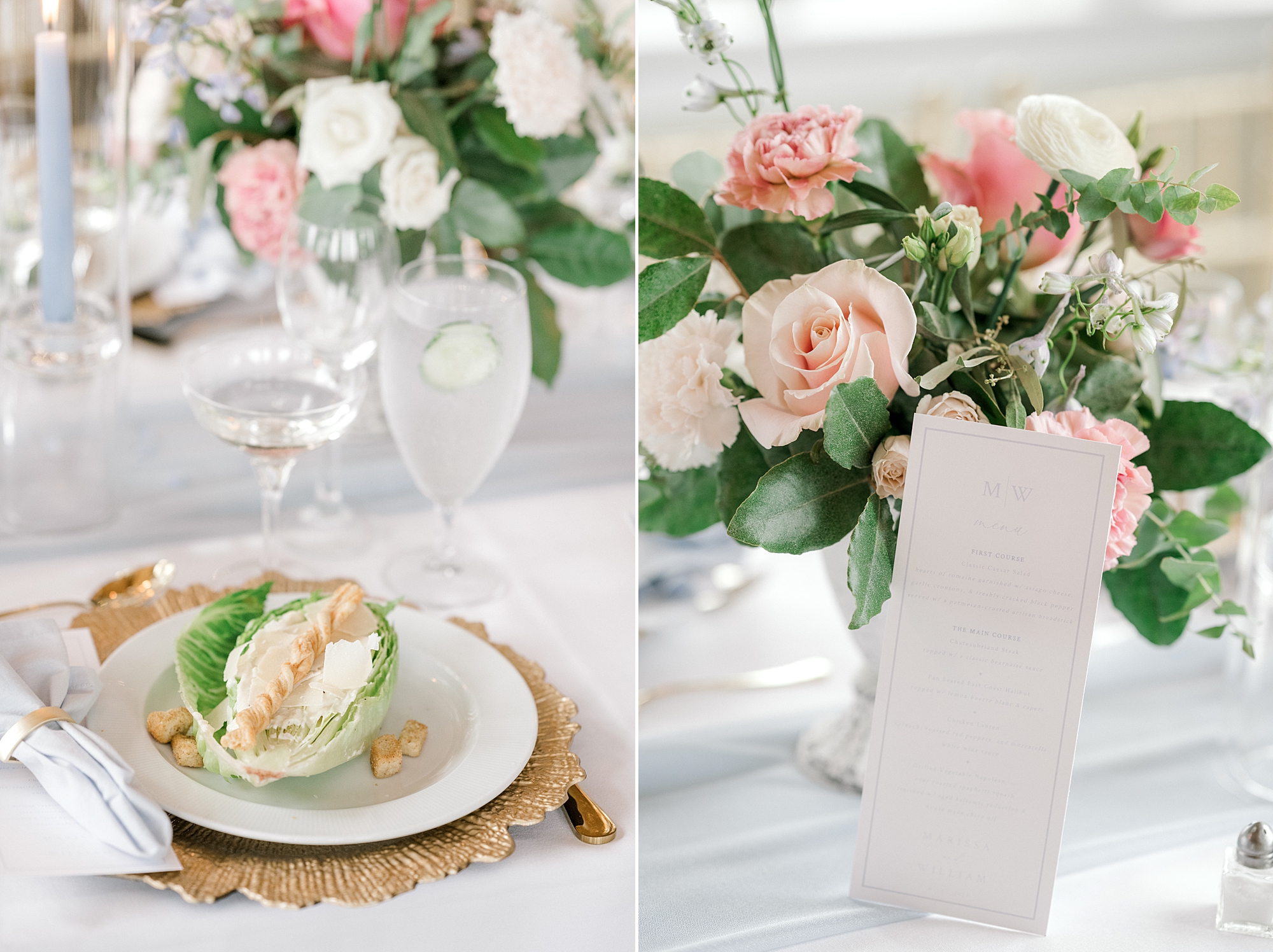 place setting with lettuce wrap and menu cards at Bonnet Island Estate