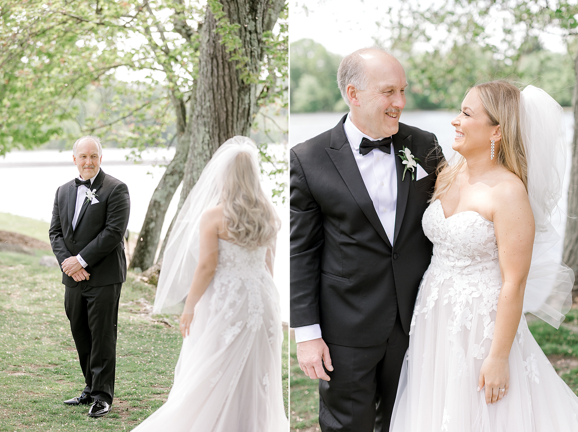 bride and father meet for first look by Franklin Lake