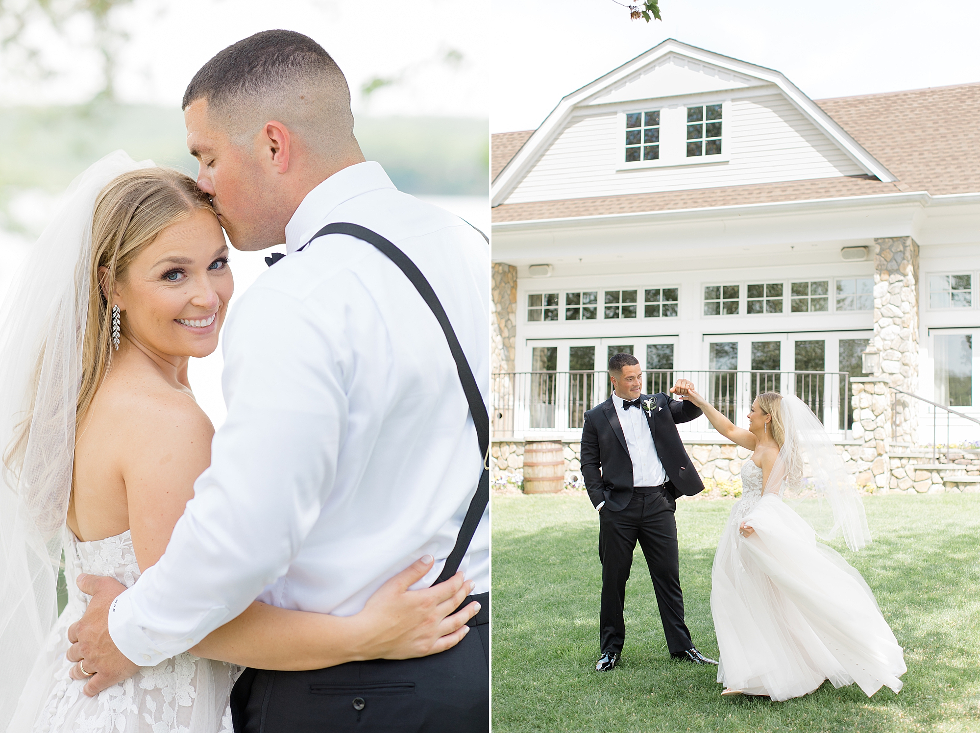 bride hugs groom leaning head into his shoulder at Indian Trail Club
