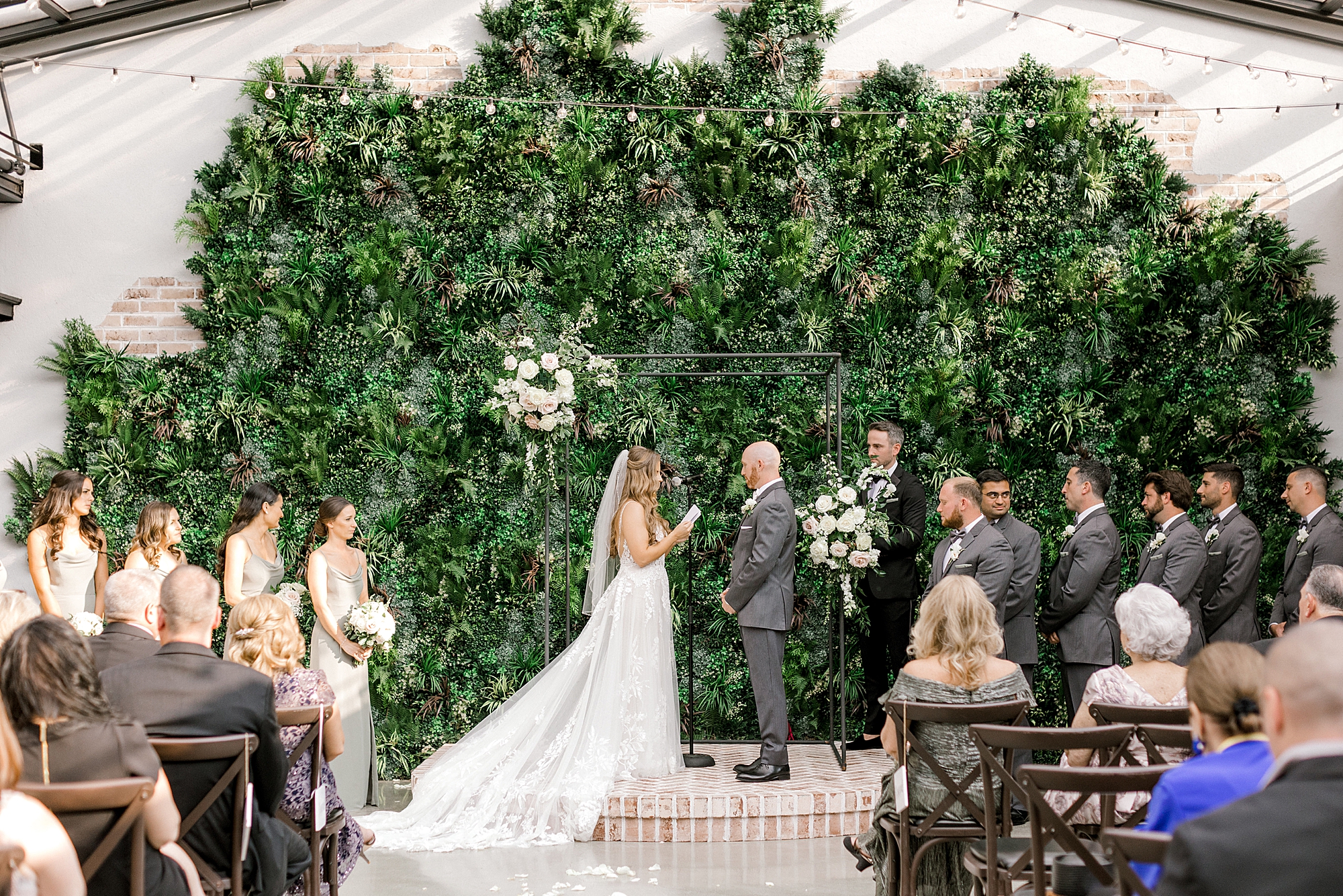 newlyweds exchange vows during NJ wedding ceremony on outdoor patio