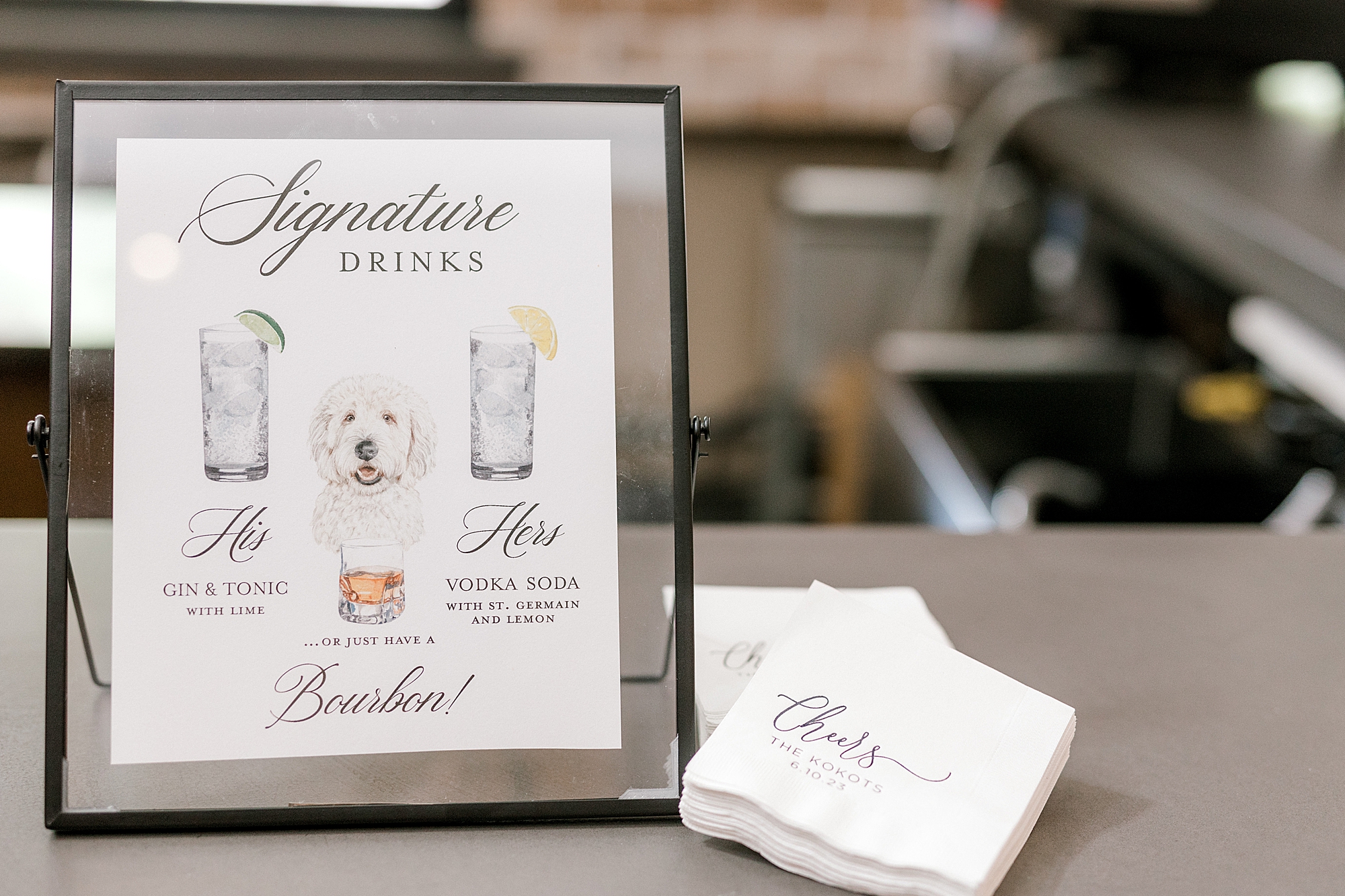 signature cocktail drink sign inspired by couples dog