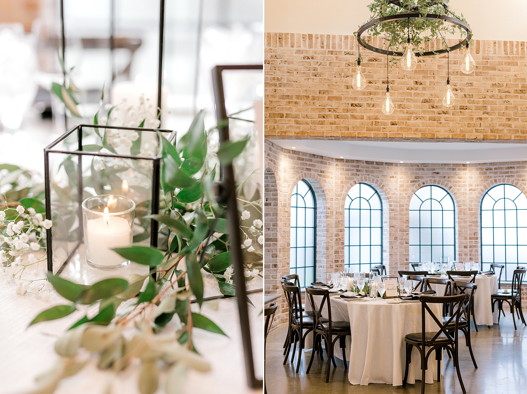 summer wedding reception at the Refinery at Perona Farms with black and white details