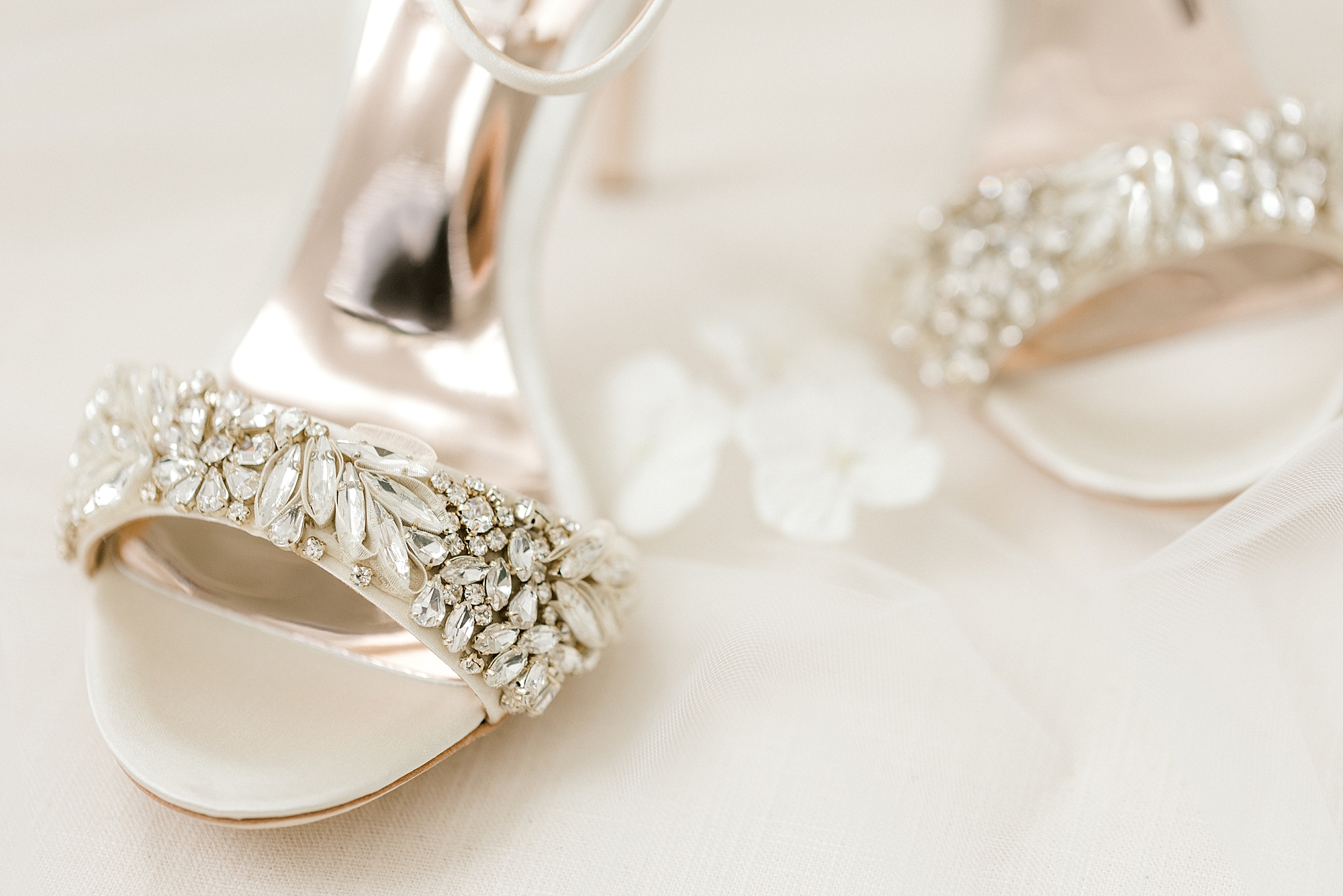 bride's shoes with jewel accents for NJ wedding day