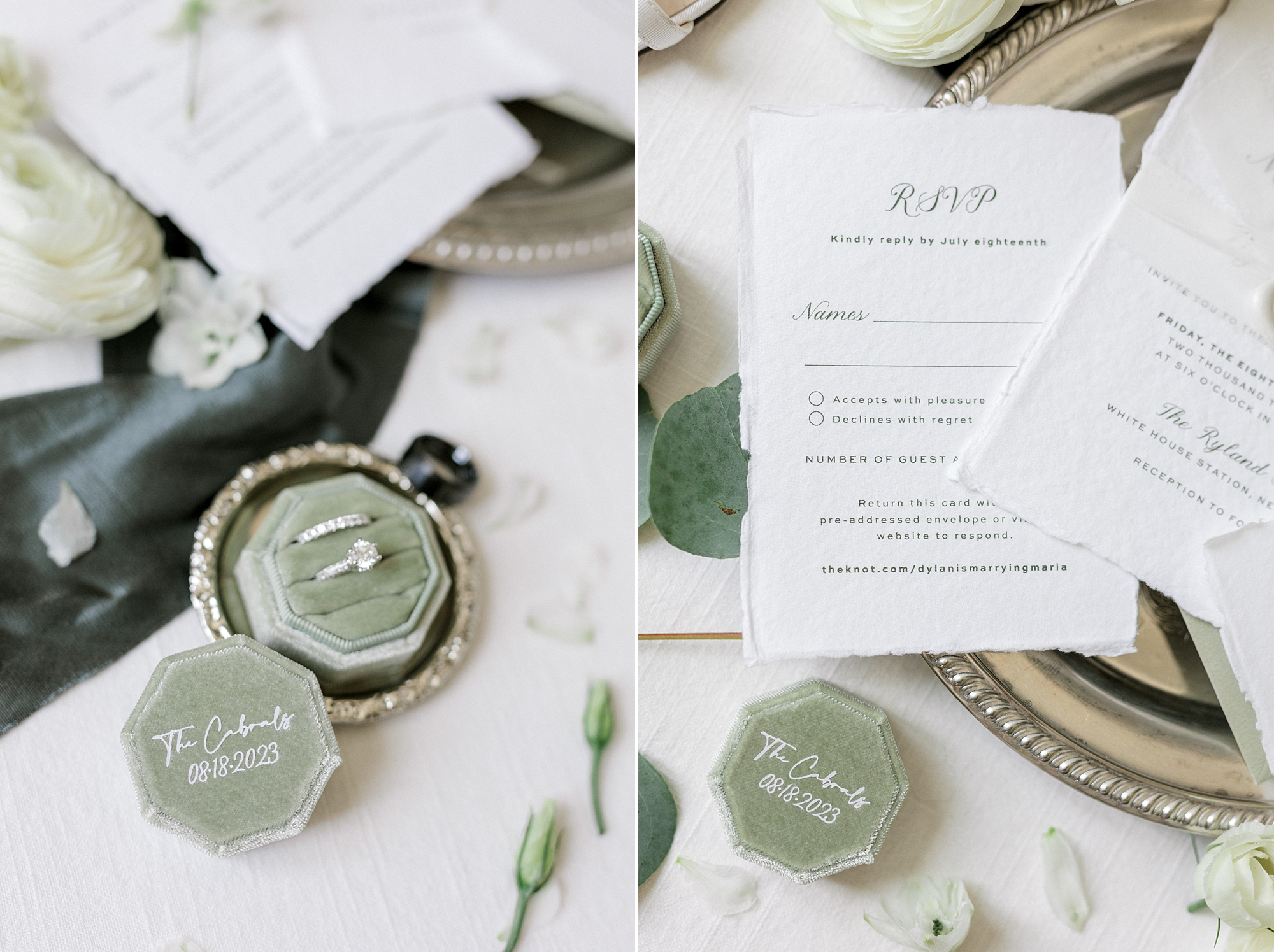 stationery set with light green ring box